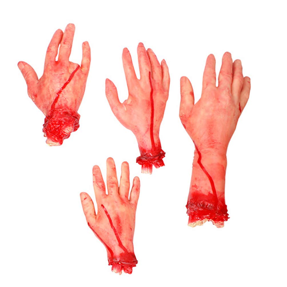BESPORTBLE 4Pcs Fake Human Severed Hands Feet Set, Halloween Severed Hands Feet Fingers Set for Haunted House Halloween Zombie Party Decorations