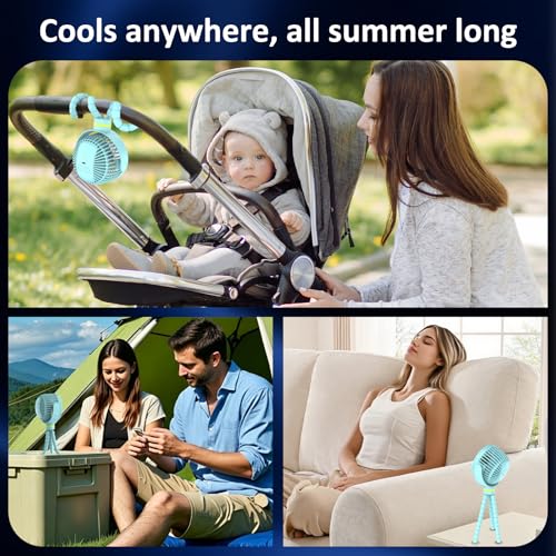ITSHINY Ventilatore per Passeggino, 8000mAh Ventilatore Portatile Usb Ricaricabile, Ventilatore da tavolo con Treppiede flessibile 4 velocità per Passeggino, Tapis Roulant, Culle, Tenda