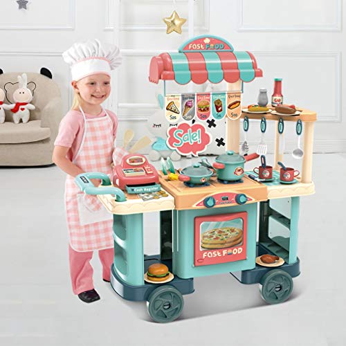 Kids Kitchen Playset, Kitchen Role Play with Wheels & Checkout Counter