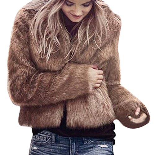 Elogoog Women's Elegant Short Faux Fur Coat Winter Warm Fur Jacket Overcoat Outerwear (XXL,Brown)