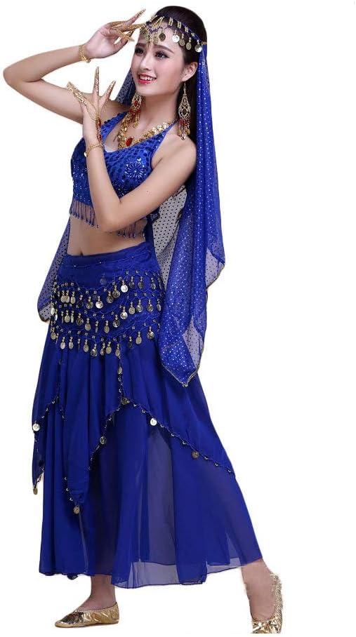 FFKL 2 Pcs/set Belly Dance Dress Professional Oriental Bellydance Costume Set Plus Size Costumes For Sale Ladies Indian Sari For Women Dancing, Tops + Skirt