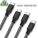 ONSON Micro USB Cable,4Pack 3FT/6FT/6FT/10FT Long Premium Nylon Braided Android Charger USB to Micro USB Charging Cable Samsung Charger Cord for Samsung Galaxy S7 Edge/S7/S6/S4/S3,Note 5/4/3 (Black)