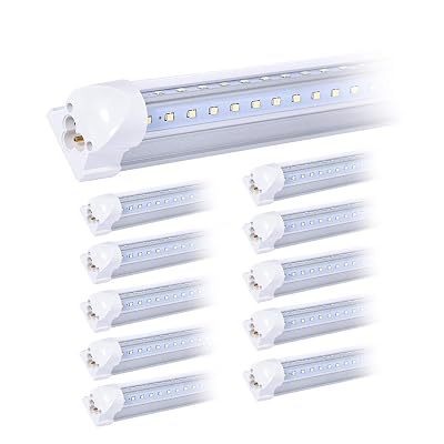 8FT 72W LED Tube Light T8 Linkable Shop Light – 8640LM, 6000K Cool White, Clear Lens, 3-Year Warranty