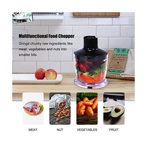 Hand Blender, 4 in 1 Food Processor with Stick Blender 600W, Vegetable Chopper, Egg Whisk Electric, 600ML Measuring Cup