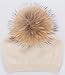 EASTER BARTHE Womens Grils Pure Double-Deck Cashmere Wool Blend Removable Raccoon Fur Pompom Winter Warm Knit Beanie Slouchy Skull Hat Cap (Beige)