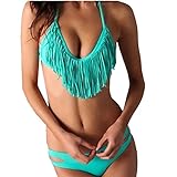 Ayliss Women Sexy Deep V Tassel Push Up Padded Bikini Beach Swimwear