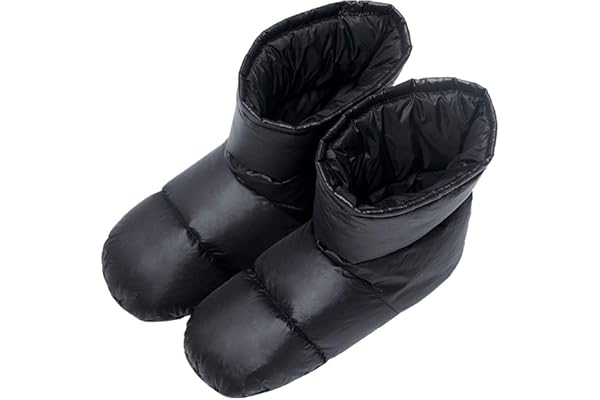 Tapasimme Down Booties Men Women Backpacking Down Slippers (Black, Large)