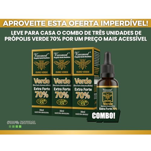 Kit 3x Extrato Própolis Verde Brasileiro Extra Forte 70% Veromed 30ml
