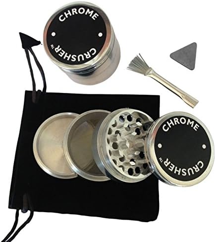 Small Chrome Crusher 1.5" Herb Grinder Alumium 4pc with 42mm Set (Bag, Scrapper, Brush)