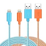 iPhone 6 Charger, 6Ft 2 Pack Long, F-color Nylon Braided Charger Lightning to USB Cord Apple Certified for iPhone 6S 6 Plus 5S 5C iPhone SE, iPad Air 2 3 Mini 2 3 4, iPad Pro iPod Touch 5 Orange Blue