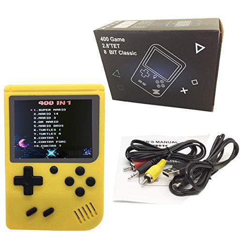 Mini Retro Handheld FC Games Consoles ,Built-in 400 Classic Game, Portable Gameboy 3 Inch LCD Screen 1000mAh Rechargeable Battery TV Output ,Good Gifts for Kids Boys Girls Men Women (Consoles-Yellow)