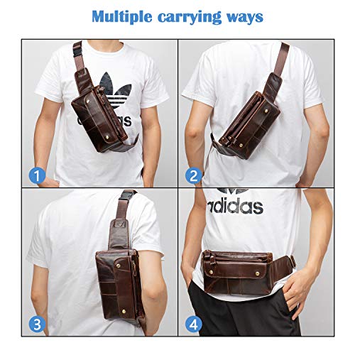 Fashionable Genuine Leather Fanny Pack Slim Waist Bag with Adjustable Belt Strap Brown