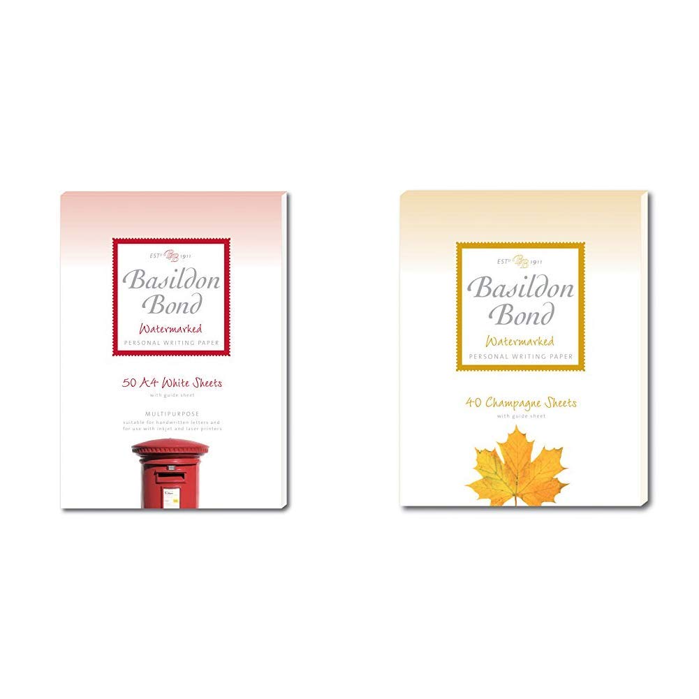Basildon Bond A4 210 x 297 mm Writing Pad with 50 Sheets - White & Bond P4TO 178 x 229 mm Writing Pad with 40 Sheets - Champagne