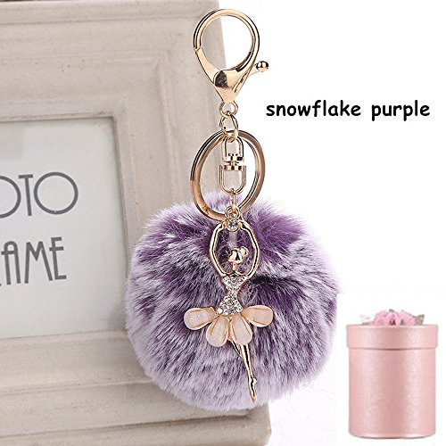 King&PigArtificial Fur Ball Ballet Dancer Pom Pom Charm Car Keychain Handbag Key Ring Pendant