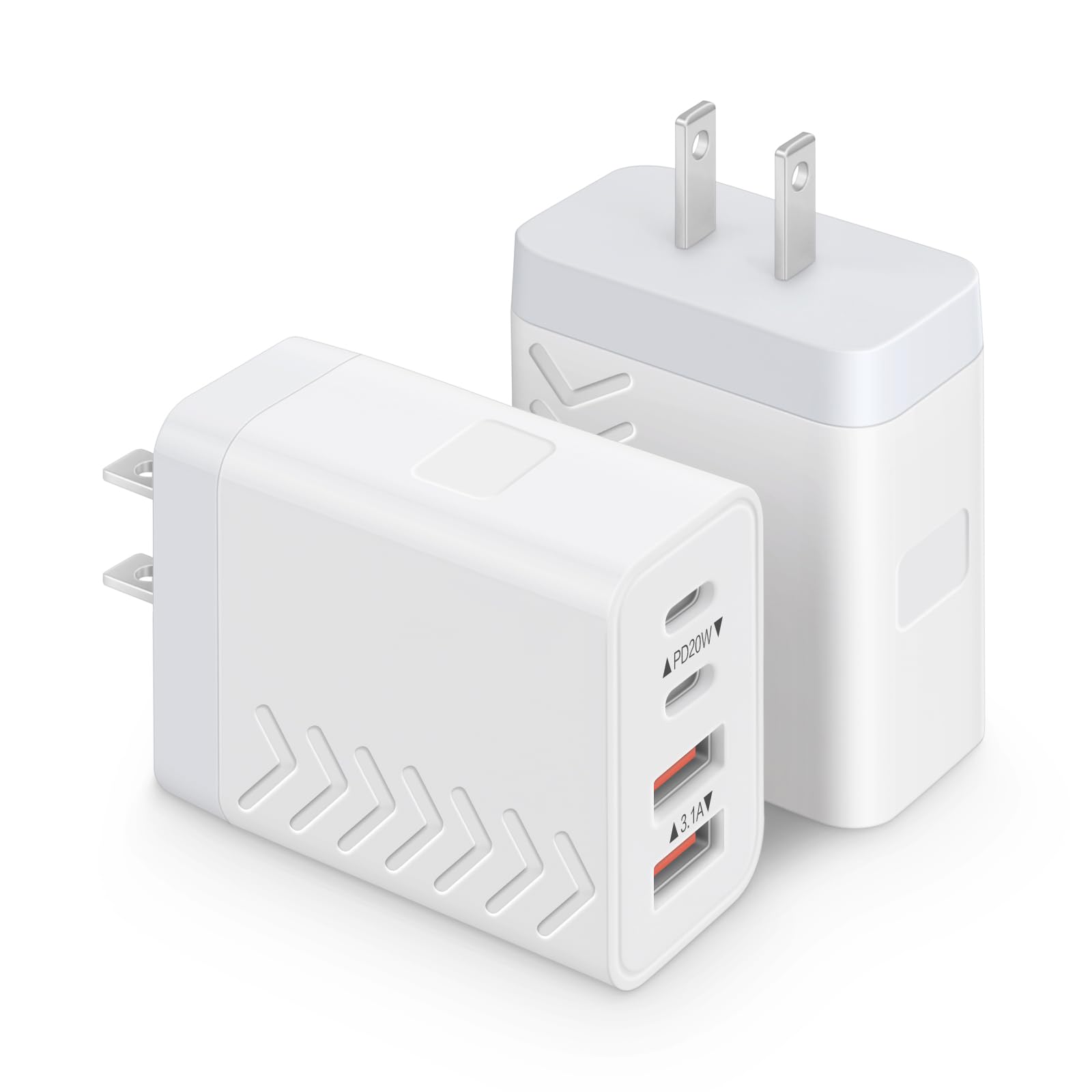 40W USB C Charger Block | 4-Port Fast Charging Blocks (2 USB-C + 2 USB-A) | PD3.0/QC3.0 Compact Wall Charger Compatible with iPhone 17/16/15/14/13/12/11/X, Galaxy S25/S24/S23/S22, iPad & More (2-Pack)