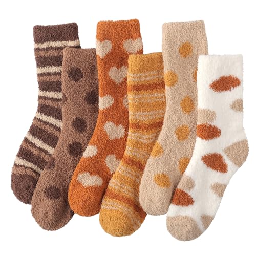 Plush Slipper Socks Women - Colorful Warm Fuzzy Crew Socks Cozy Soft for Winter Indoor