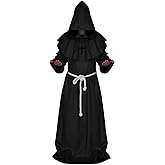 Friar Medieval Hooded Monk Renaissance Priest Robe Costume Cosplay