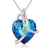 GEORGE · SMITH Titanic's Memory'Mother Daughter Necklace Blue Heart Pendant Engraved I Love You Jewelry for Wife Mom with Swarovski Crystals