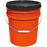 MKS Plastics 5-Gallon Bucket with Airtight Lid – Made in USA, Food Grade BPA Free Plastic, Heavy Duty Multi-Use, Metal Handle with Grip, Stackable Storage – Orange, 1 Pack