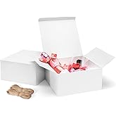 ValBox 8x8x4 Inches Gift Boxes 12 PCS White Paper Gift Boxes with Lids for Gifts, Wedding Present, Bridesmaid Proposal Box, Birthday Party Favor, Easy Assemble Box with 66ft Twine