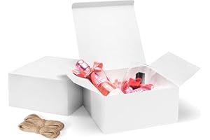 ValBox 8x8x4 Inches Gift Boxes 12 PCS White Paper Gift Boxes with Lids for Gifts, Wedding Present, Bridesmaid Proposal Box, Birthday Party Favor, Easy Assemble Box with 66ft Twine