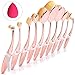 Dolovemk Oval Makeup Brush Set 10 Pieces Blending Brush for Eyeshadow/Foundation/Blush,Professional Makeup Brushes for Concealer/BB Cream,Beauty Sponge Blender(Rose Gold)