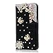 iPhone 6S Plus/6 Plus 5.5 inch Case,Vandot 3in1 Set Premium 3D Bling Diamond Flower Butterfly Wallet Case With Card Slots PU leather Magnetic Flip Stand Skin Cover+Girl Anti Dust Plug+Stylus Pen,Black