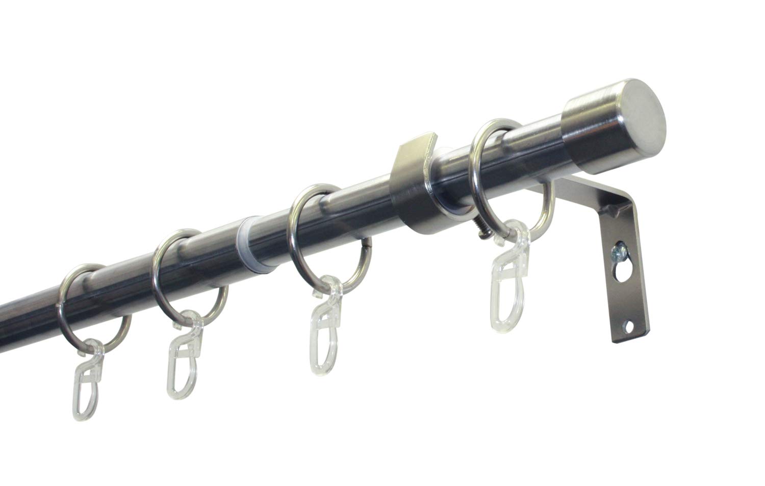 GARDINIA Cap Curtain Pole Set, 1 Track, Diameter 19/16 mm, Curtain Rod, Extendible on Both Sides, 120-190 cm, Stainless Steel Look