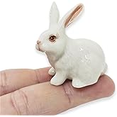 WitnyStore 1½" High White Sit Rabbit Ceramic Figurine for Terrarium Decoration Collectible Statue for Adult Collectors Handcrafted Porcelain Ornament Sculpture Home Room Tabletop Decor