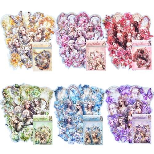 Flower Stickers for Scrapbooking Set,Vintage Natural Stickers 180pcs Transparent Scrapbook Supplies Journal Stickers Book for Card Making Journaling Envelopes DIY