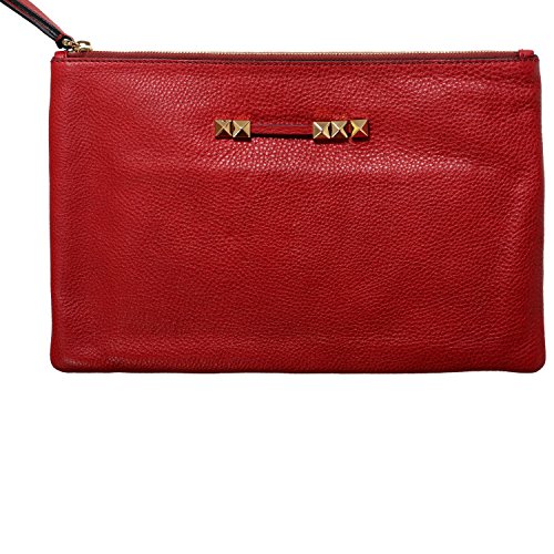 Valentino Garavani Women’s Red 100 Leather Rockstud Wristlet Clutch Bag Luxury Handbags