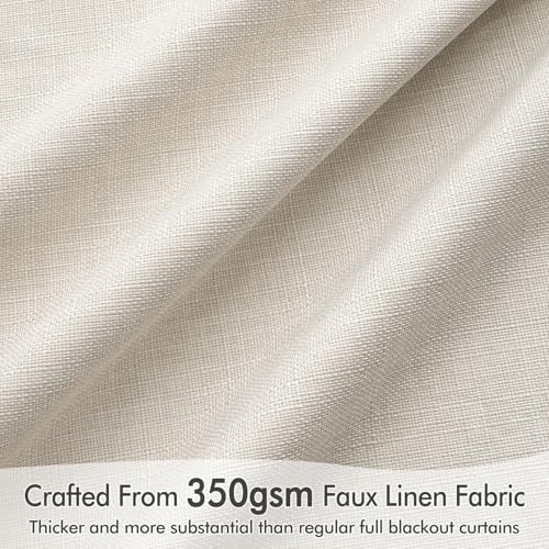 MIULEE 100% Blackout Curtains 96 Inch Long 2 Panels Set for Bedroom, Cream Thick Faux Linen Black Out Curtain Room Darkening Pleated Floor to Ceiling Window Drapes with Hooks for Living Room, Birch
