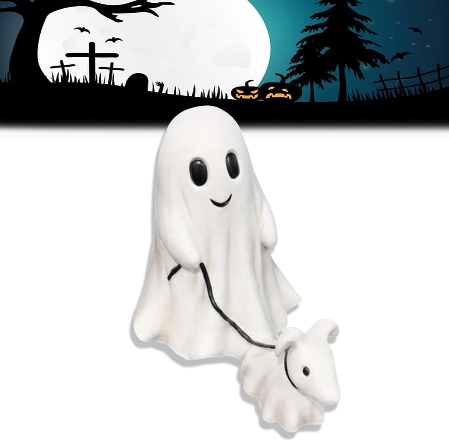 Photo 1 of UEEJIIDY Halloween Ghost Walking Dog Statue, Spooky Ghost Dog Halloween Figurine, Halloween Ghost Dog Statues, Halloween Ghost Decor for Indoor Outdoor, for Family, Friends, Kids (1pcs)