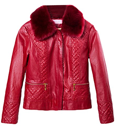 Alion Women's Winter Fur Collar PU Leather Zip Up Moto Jacket Red L Alion Women's Winter Fur Collar PU Leather Zip Up Moto Jacket Red L