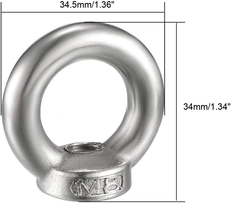 sourcing map Lifting Eye Nut M8 Female Thread 304 Stainless Steel Round Shape for Rope Fitting Pack of 8 - Image 3