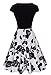 HOMEYEE Women's 1950s Vintage Elegant Cap Sleeve Swing Party Dress A009 (L, Black + White)