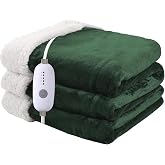 Minervada Electric Heated Blanket Full Size 72"x84", Grass Green | 5 Heat Levels, 1-10H Auto Shut Off, Flannel &amp; Sherpa, Overheat Protection, Couch Bed Office, Gift for Women, Machine Washable