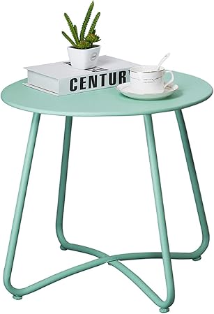 Amazon Com Small Metal Side Table Outdoor Patio Side Table Round Coffee Table For Porch Yard Balcony Garden Mint Green Garden Outdoor