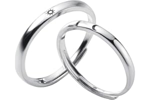 Kokoma Sun and Crescent Moon Couple Rings Sterling Silver 925 Adjustable Minimalist Promise Engagement Wedding Ring Finger Band Sets Dainty Jewelry Gifts for Him and Her