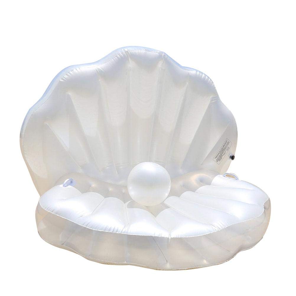 TiSkying Inflatable Seashell Pool Float, Giant Clam Shell Pool Floating Bed with Pearl Ball Summer Beach Party Pool Raft Lounge for Adults, Pearl White, 160*130*130cm