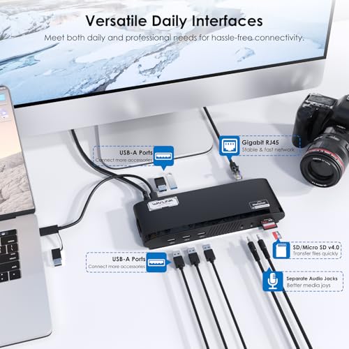WAVLINK DisplayLink Docking Station Dual 5K, USB-C Dock for Mac M1/M2/M3/M4 & Windows, 14-in-1 with 100W 2 DP/2 HDMI 4K, SD/TF, 5 USB Ports, Ethernet, Audio
