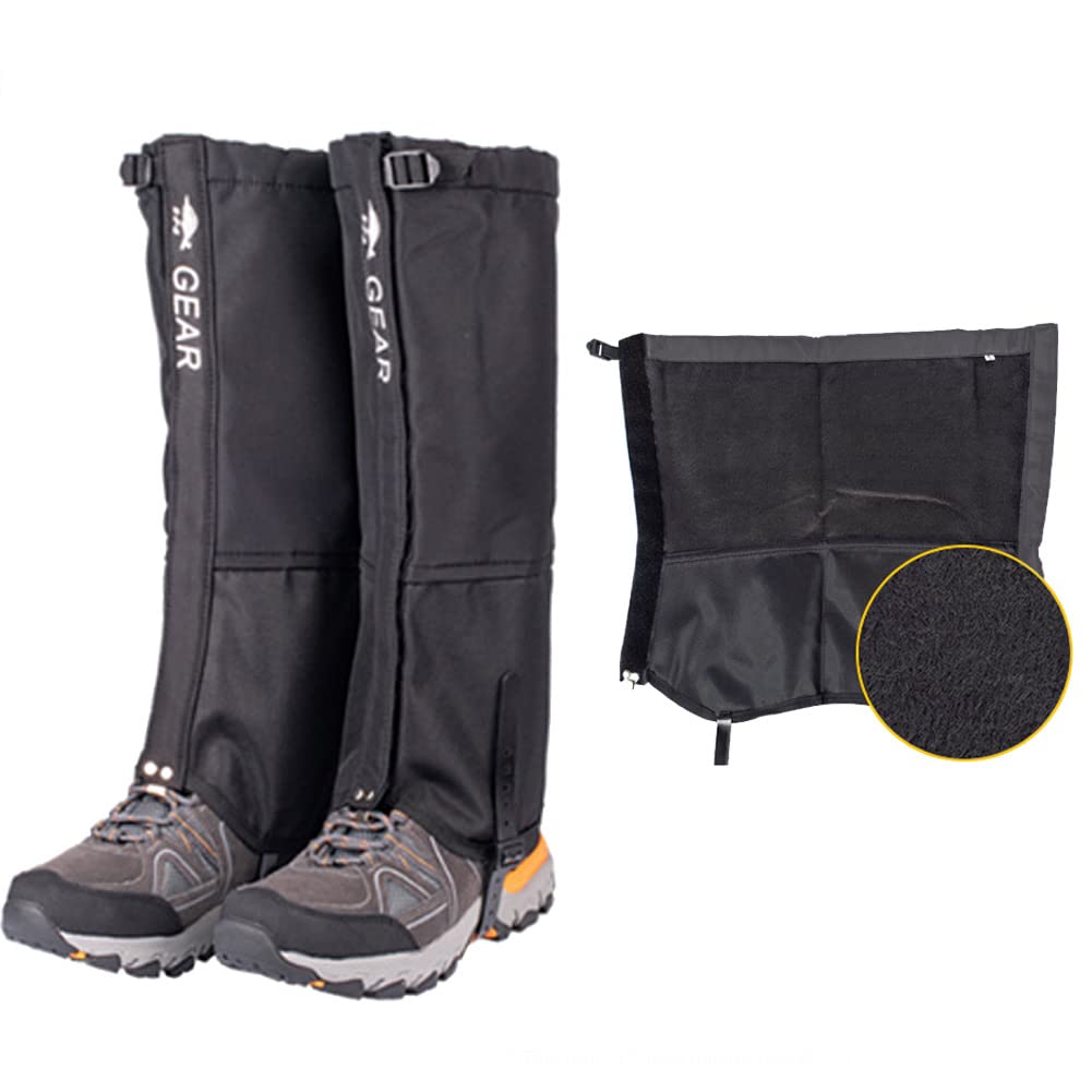 HIDEWALKER Waterproof Gaiters Durable Leg Cover for Men and Women for Mountain Snow Hiking Skiing Walking Climbing Hunting (Black (warm fluff), XL(43-45))