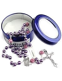 Hedi rosario con cuentas de perlas de 6 mm, color púrpura, 6 unidades (Our Rose Our Father)