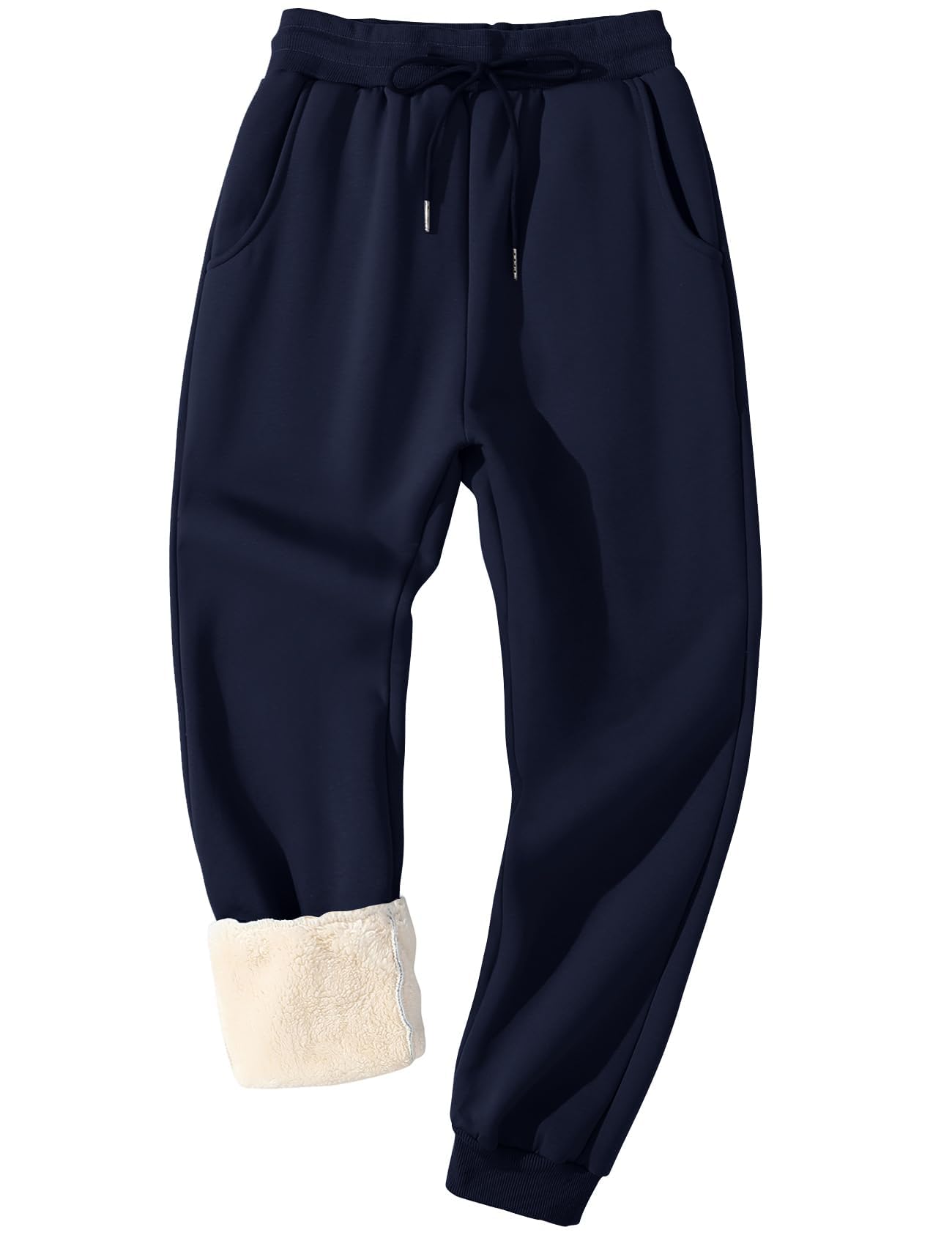 Flygo Men's Warm Fleece Pants Sherpa Lined Sweatpants Winter Active Track Joggers Pants(Rib Bottom Blue-S) Image