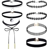 Outus 8 Pieces Choker Necklace Set Stretch Velvet Classic Gothic Tattoo Lace Choker Necklaces, Black