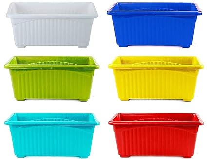 XODI Multicolor Rectangular Plastic Pots for Plants, Jupiter Flower Pots for Home, Window Display, Garden (Set of 6) (35 (24 x 13 x 11 cm) (Multicolor)