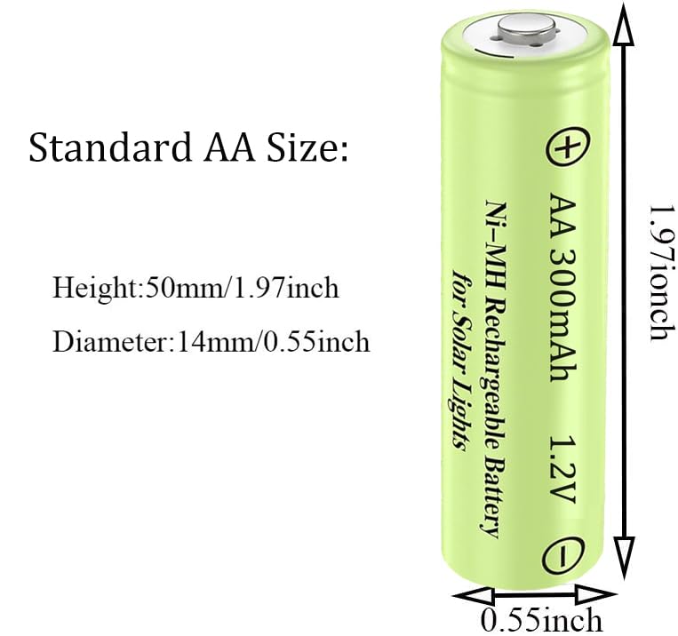 12 Packs 1.2V AA 300mAh Ni-MH Rechargeable Batteries for Solar Lights (AA Size)