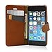 Befen Full Grain Genuine Leather Flip Wallet Case with Stand Feature, Credit Card Slots, Inner Pocket - for Apple iPhone 5 /5S /SE - Brown