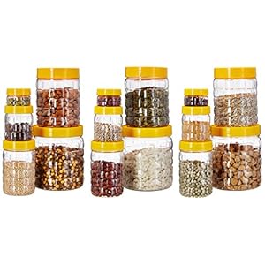 Amazon Brand – Solimo Plastic Storage Container Set with Wide Mouth (15 pieces, Checkered Pattern, Large size)