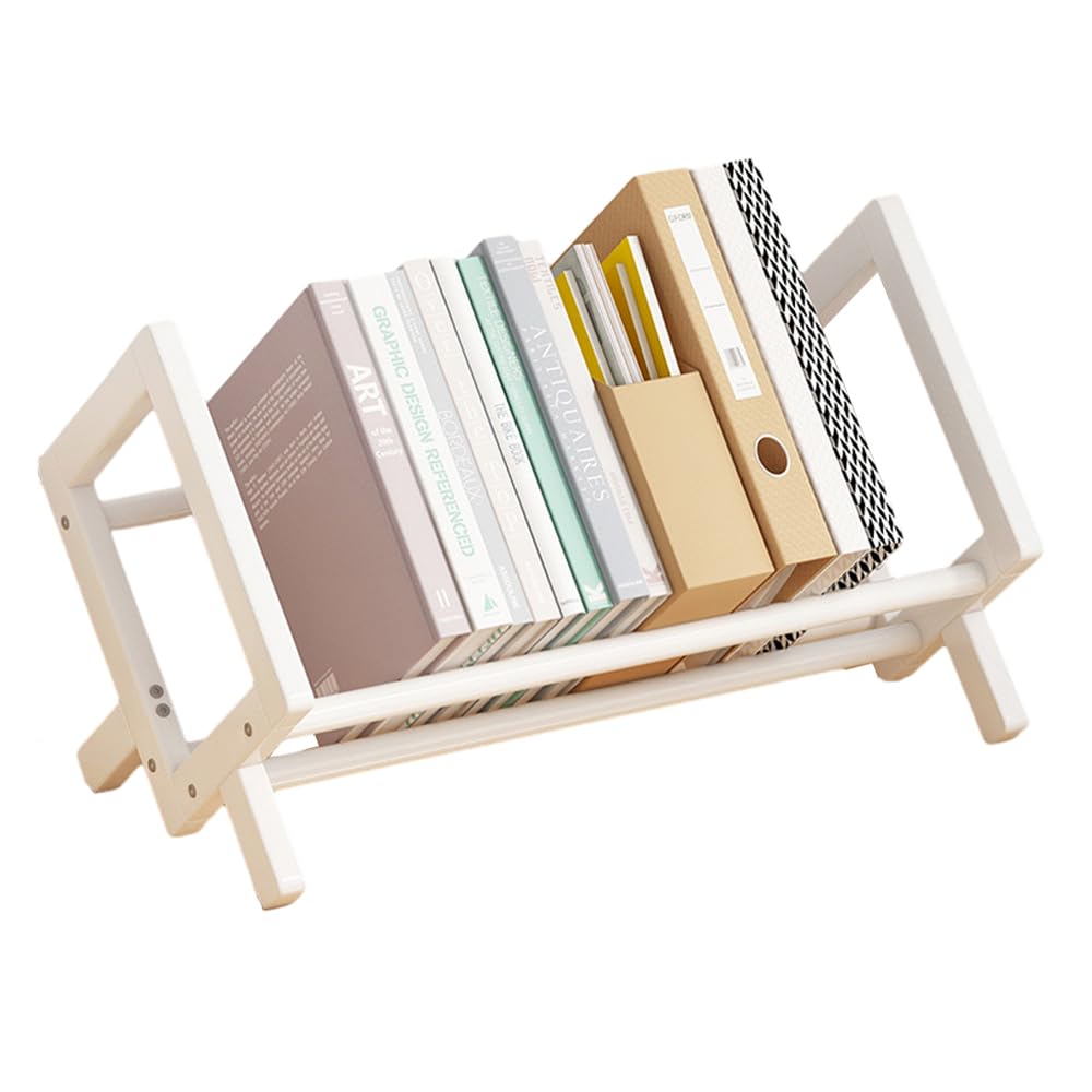 NUODWELL Bamboo Children's Bookcase, Desktop Kids Bookshelf Storage Display Rack, Small Simple Book Organiser for Children's Room (White, 40cm Long)